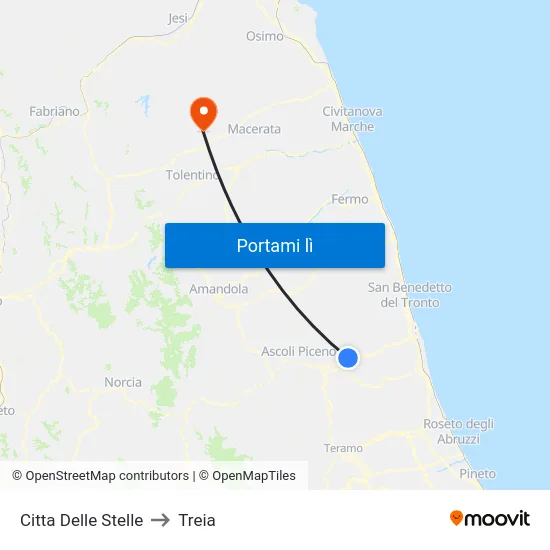 Citta Delle Stelle to Treia map