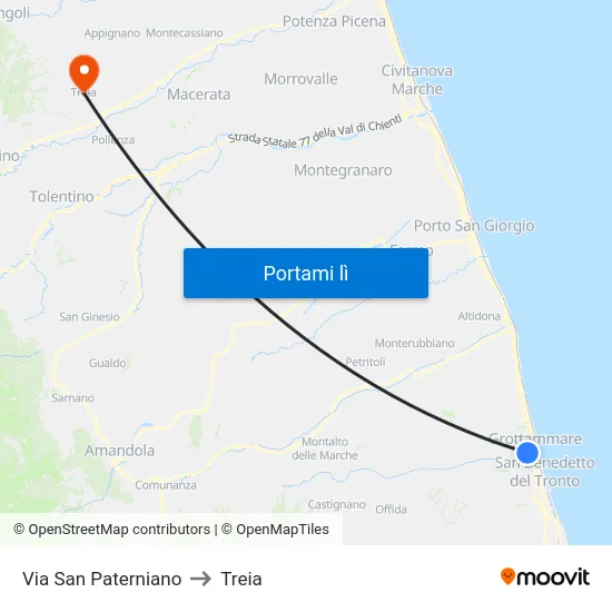 Via San Paterniano to Treia map
