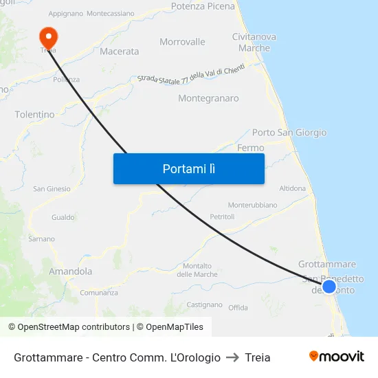 Grottammare - Centro Comm. L'Orologio to Treia map