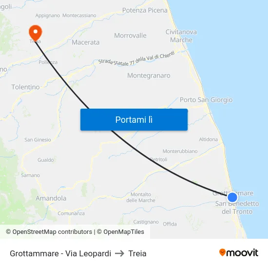 Grottammare - Via Leopardi to Treia map
