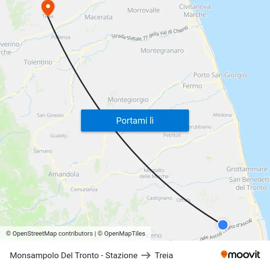 Monsampolo Del Tronto - Stazione to Treia map