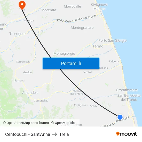 Centobuchi - Sant'Anna to Treia map