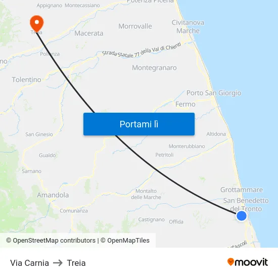 Via Carnia to Treia map