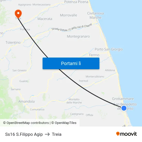 Ss16 S.Filippo Agip to Treia map