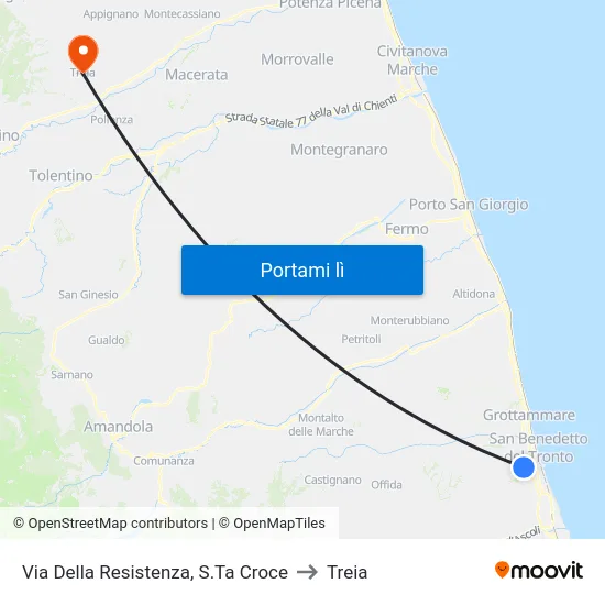 Via Della Resistenza, S.Ta Croce to Treia map