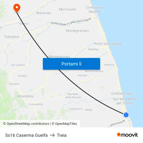 Ss16 Caserma Guelfa to Treia map
