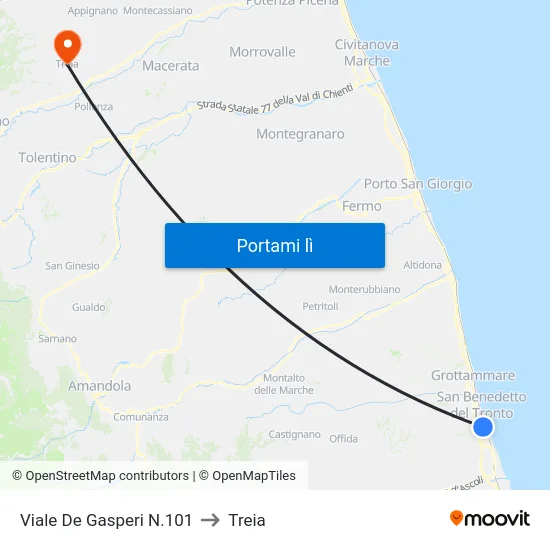 Viale De Gasperi N.101 to Treia map