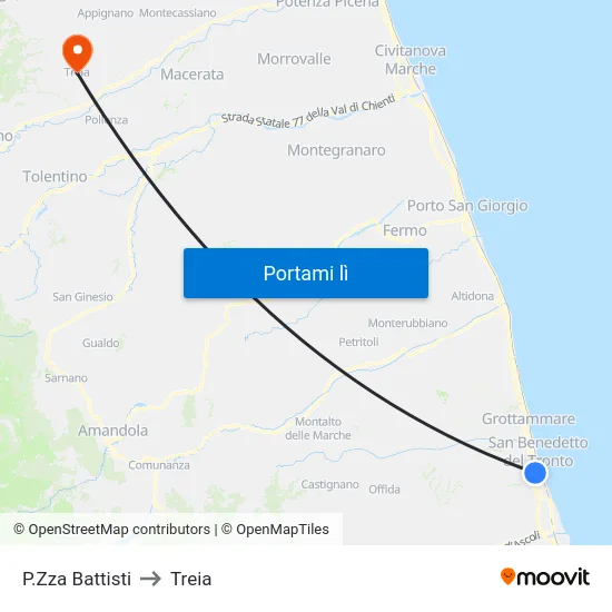 P.Zza Battisti to Treia map