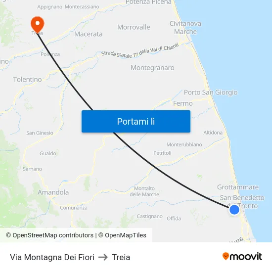 Via Montagna Dei Fiori to Treia map