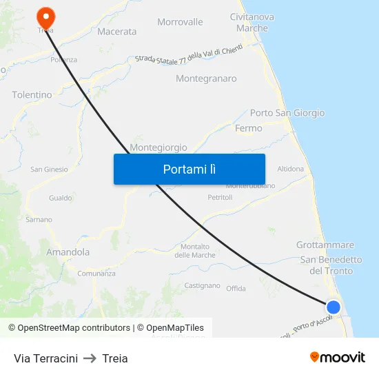Via Terracini to Treia map