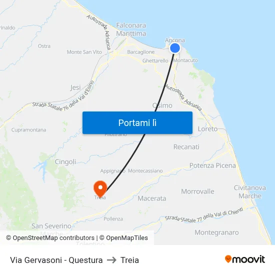 Via Gervasoni - Questura to Treia map