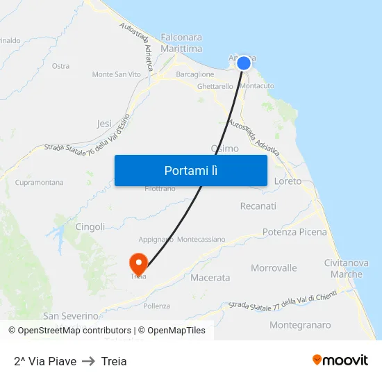 2^ Via Piave to Treia map