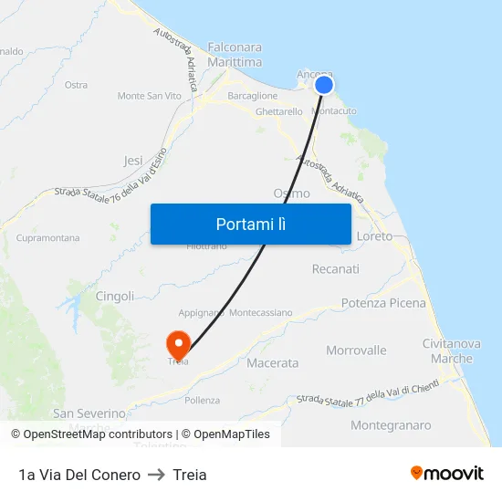 1a Via Del Conero to Treia map