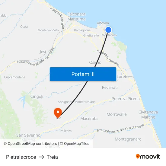 Pietralacroce to Treia map