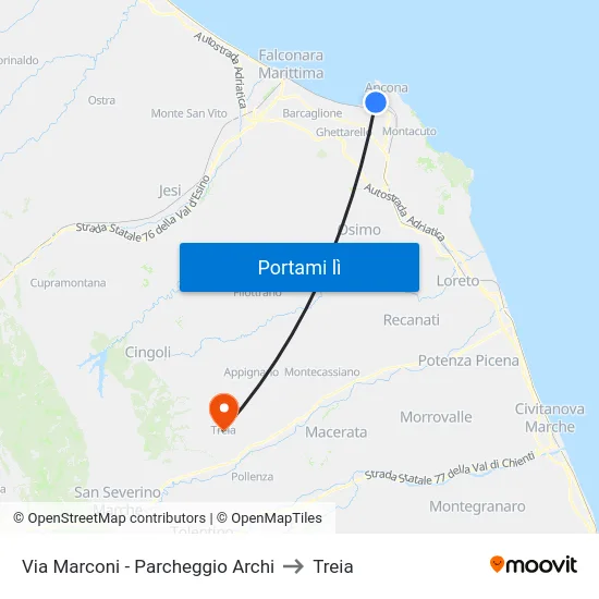 Via  Marconi - Parcheggio Archi to Treia map