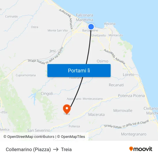 Collemarino (Piazza) to Treia map