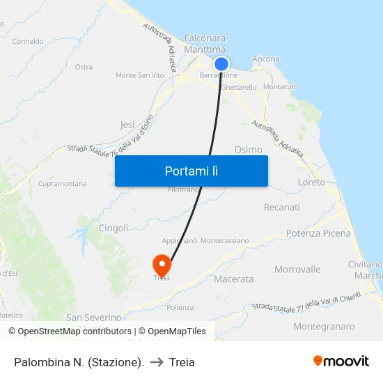 Palombina N. (Stazione). to Treia map