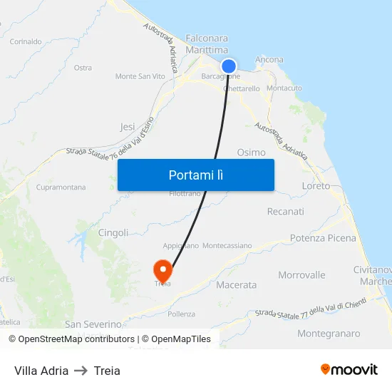 Villa Adria to Treia map