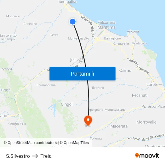 S.Silvestro to Treia map