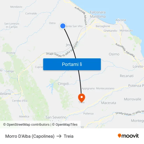 Morro D'Alba (Capolinea) to Treia map