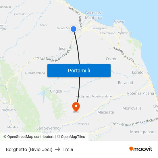 Borghetto (Bivio Jesi) to Treia map