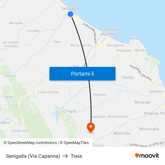 Senigalla (Via Capanna) to Treia map