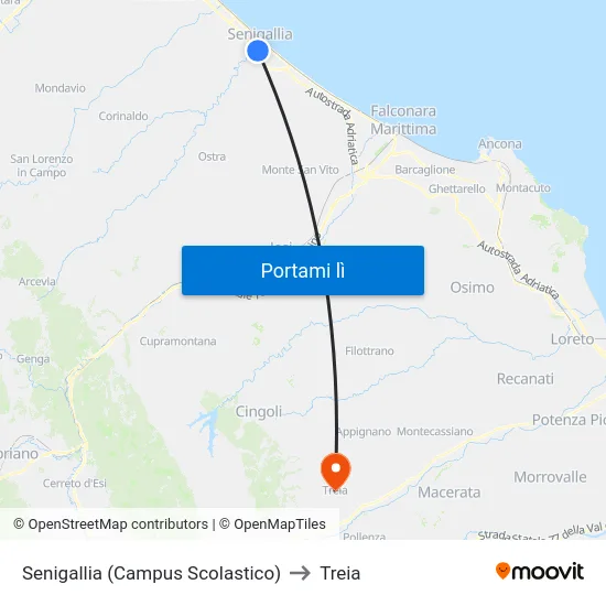 Senigallia (Campus Scolastico) to Treia map