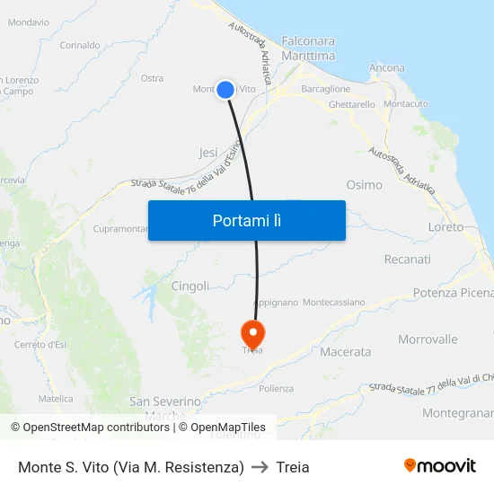 Monte S. Vito (Via M. Resistenza) to Treia map