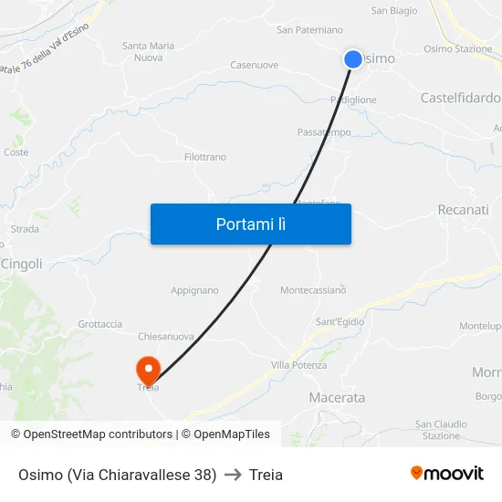 Osimo (Via Chiaravallese 38) to Treia map