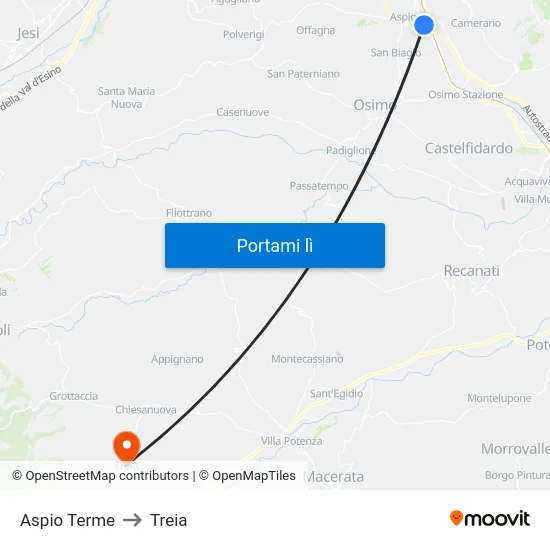 Aspio Terme to Treia map
