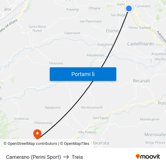 Camerano (Perini Sport) to Treia map