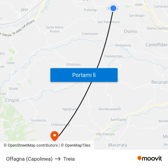 Offagna (Capolinea) to Treia map