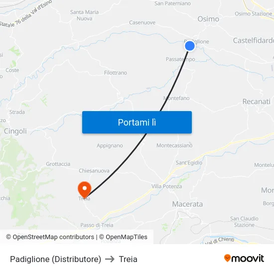Padiglione (Distributore) to Treia map