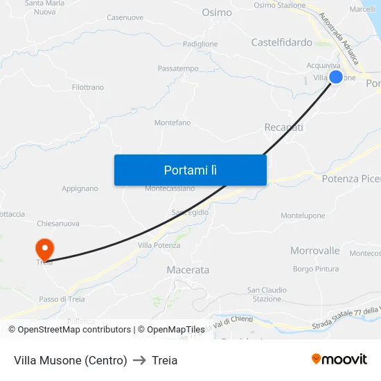 Villa Musone (Centro) to Treia map