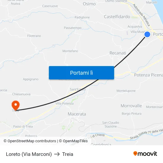 Loreto (Via Marconi) to Treia map
