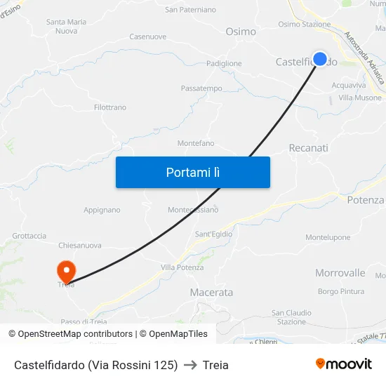 Castelfidardo (Via Rossini 125) to Treia map