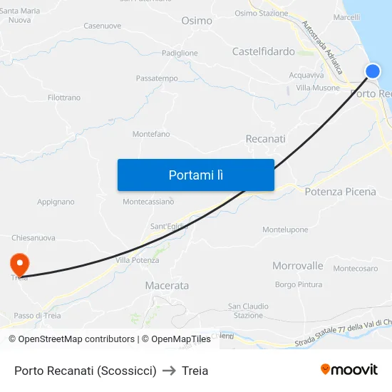 Porto Recanati (Scossicci) to Treia map