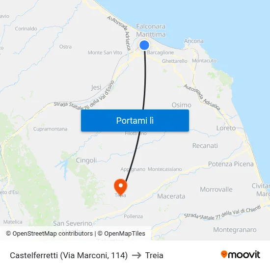 Castelferretti (Via Marconi, 114) to Treia map