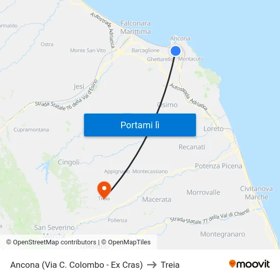 Ancona (Via C. Colombo - Ex Cras) to Treia map