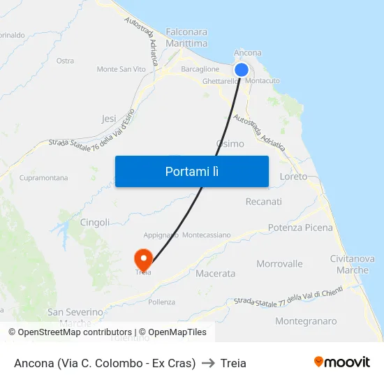 Ancona (Via C. Colombo - Ex Cras) to Treia map