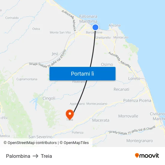 Palombina to Treia map