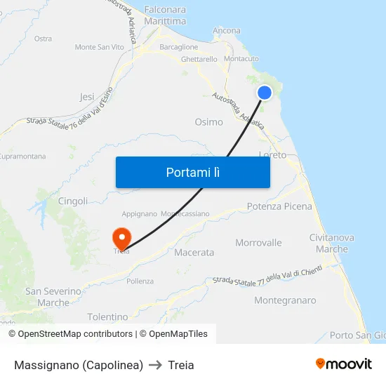 Massignano (Capolinea) to Treia map