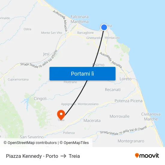 Piazza Kennedy - Porto to Treia map