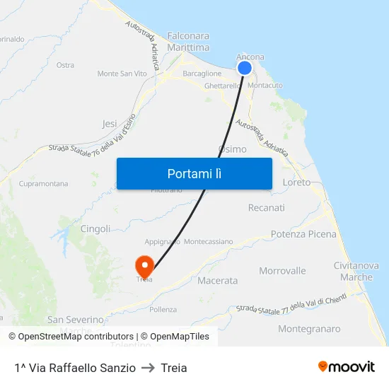 1^ Via Raffaello Sanzio to Treia map