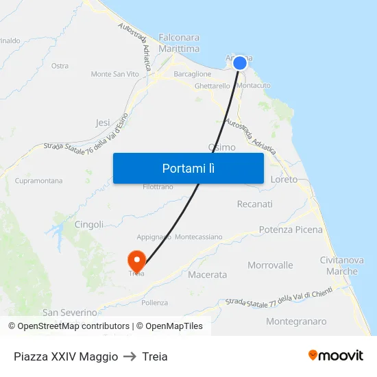 Piazza XXIV Maggio to Treia map