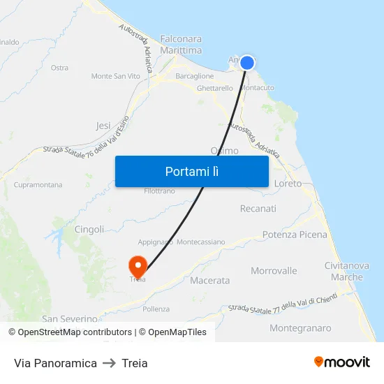 Via Panoramica to Treia map