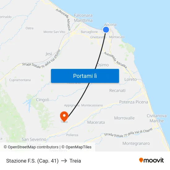 Stazione F.S. (Cap. 41) to Treia map