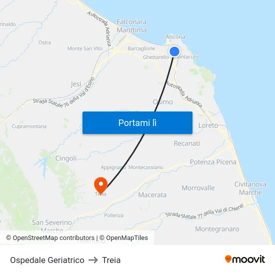 Ospedale Geriatrico to Treia map