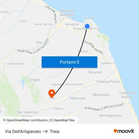 Via Dell'Artigianato to Treia map