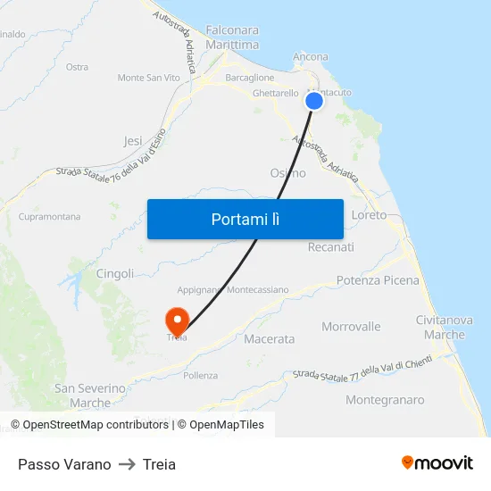 Passo Varano to Treia map
